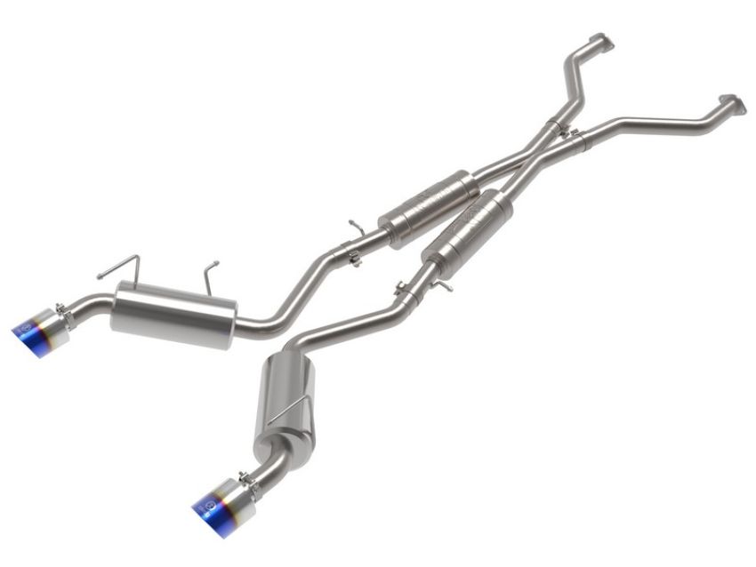 aFe Power 49-36139-L Takeda 2-1/2 IN 304 Stainless Cat-Back Exhaust w/ Resonator and Blue Flame Tip