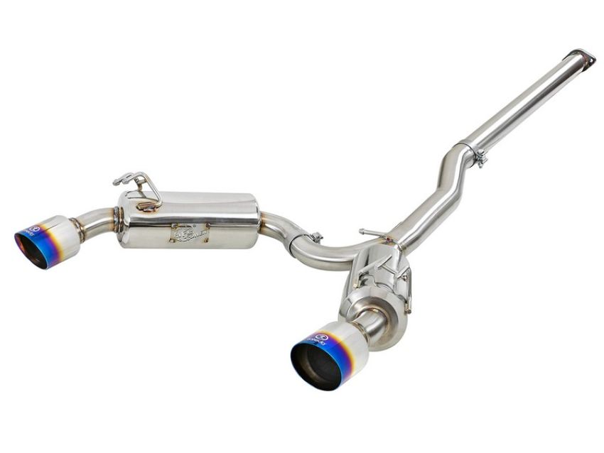 aFe Power 49-36701-L Takeda 3 IN to 2-1/2 IN 304 Stainless Steel Cat-Back Exhaust w/ Blue Flamed Tips