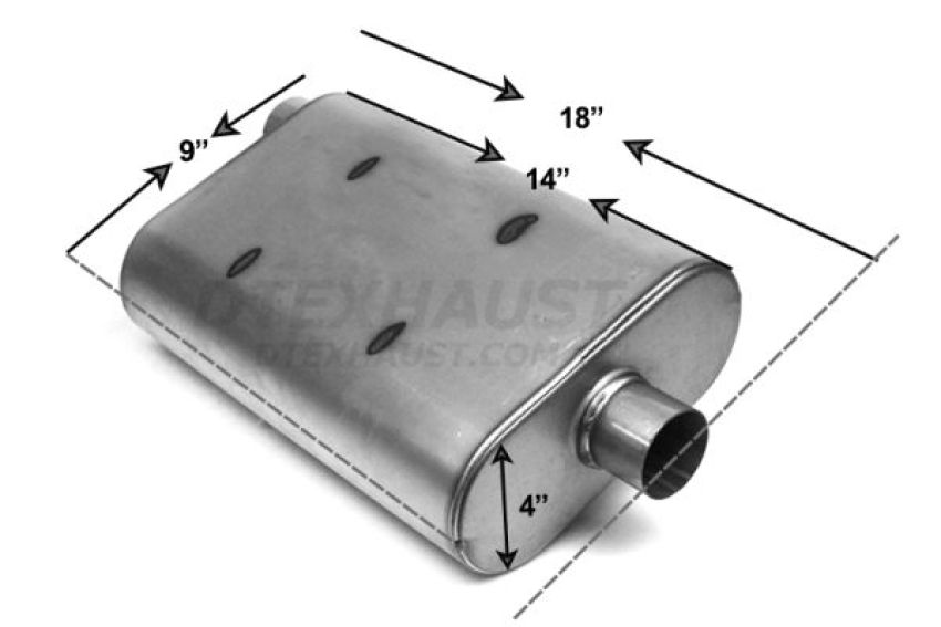 Different Trend Ultra Quiet Performance Mufflers Quiet Muffler 2.00″ Offset / 2.00″ Center; 409 Raw Stainless Steel 49020
