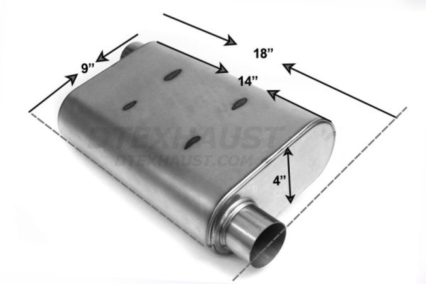 Different Trend Ultra Quiet Performance Mufflers Quiet Muffler 2.25″ Offset / 2.25″ Offset; 409 Raw Stainless Steel 49025