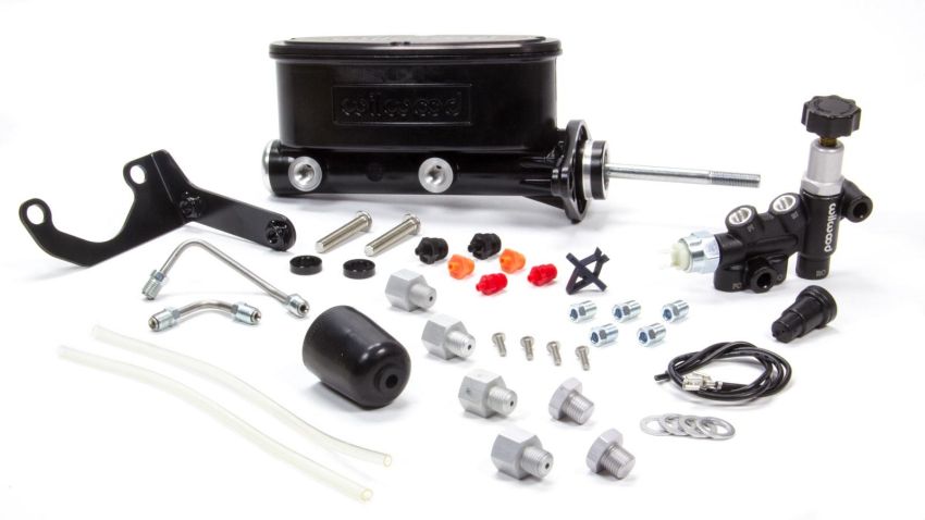 Wilwood 261-13271-BK HV Tandem M/C Kit w L/H Bracket & Prop Valve - 7/8in Bore Black-W/Pushrod