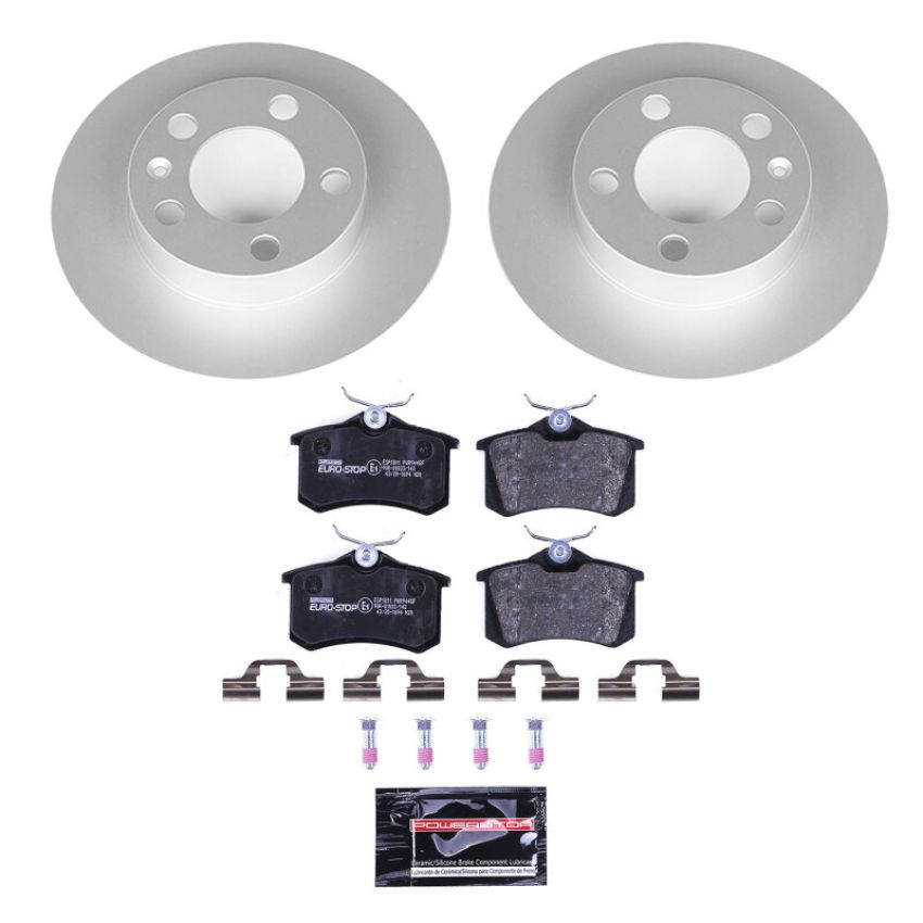 PowerStop ESK848 Genuine Geomet Coated Rotors, ECE-R90 Brake Pads + Hardware Kit