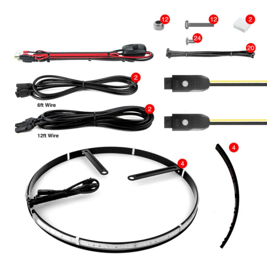 XKGLOW XK-WHEEL-KIT-AD-DM XK Glow Adjustable Wheel Ring Light Kit w/ Dual-Mode Dash Mount Controller 4PC 15-18In