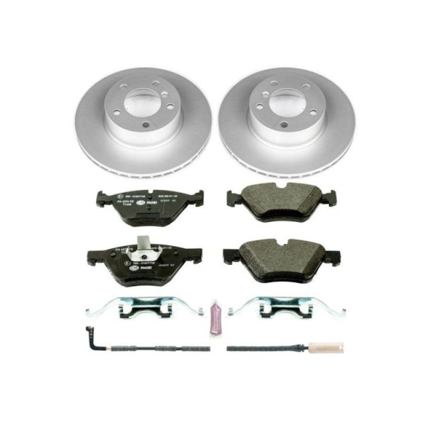 PowerStop ESK4589 Genuine Geomet Coated Rotors, ECE-R90 Brake Pads + Hardware Kit