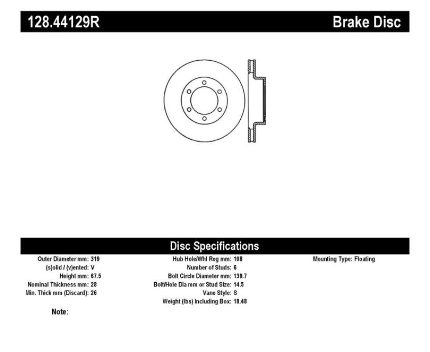 Stoptech 128.44129R 05-09 Toyota Tacoma/03-09 4 Runner Drilled Right Front Rotor