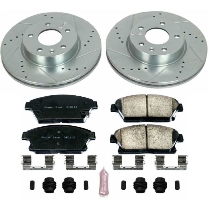 PowerStop K6386 Z23 Daily Driver Carbon-Fiber Ceramic Brake Pad and Drilled & Slotted Rotor Kit
