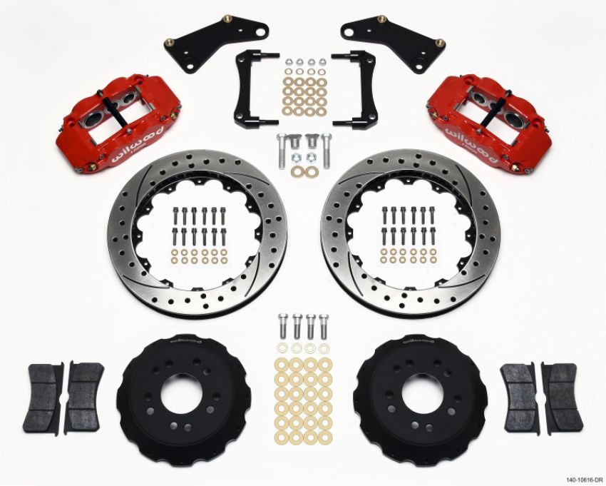 Wilwood 140-10616-DR Narrow Superlite 6R Front Hat Kit 13.06in Drill Red 65-82 Corvette C2/C3