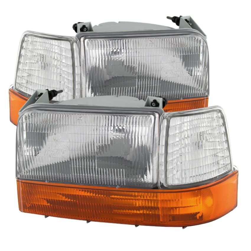 SPYDER 9027338 Xtune Ford F150/Bronco 92-96 Headlights w/Corner Bumper 6pcs Amber- Clear HD-JH-FB92-SET-OEAM-C