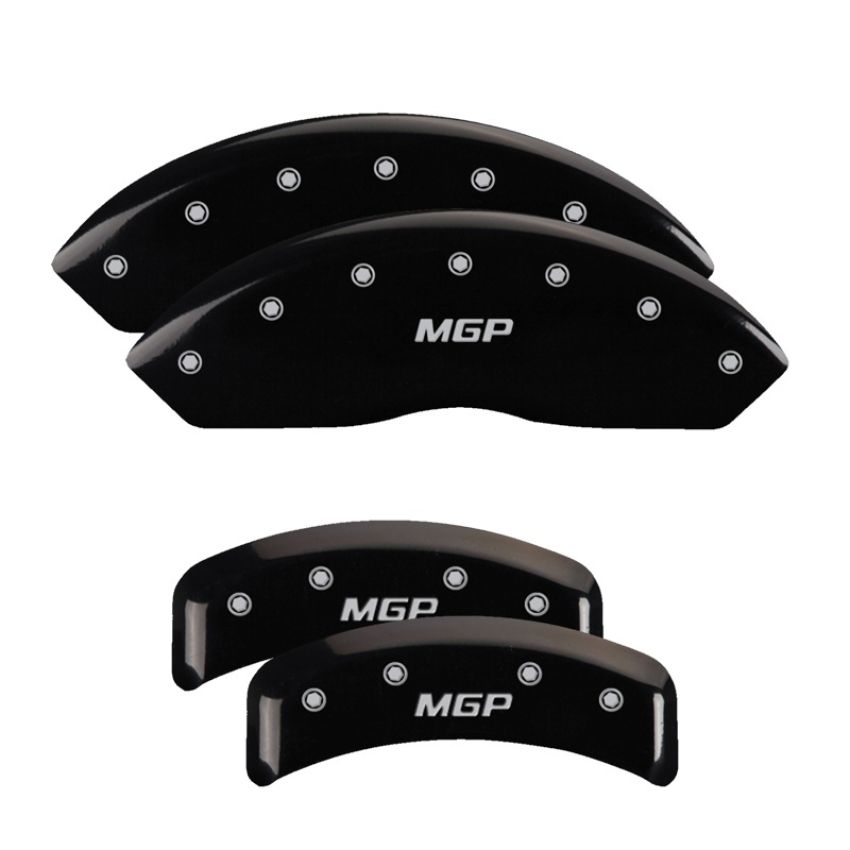 MGP 38010SMGPBK 4 Caliper Covers Engraved Front & Rear  Black finish silver ch
