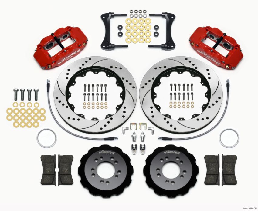 Wilwood 140-13044-DR Narrow Superlite 6R Front Hat Kit 14.00in Drilled Red 2008-up Hyundai Genesis Coupe w/Lines
