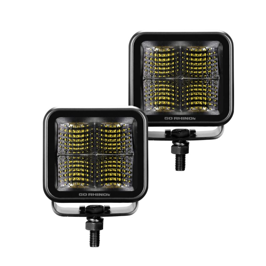 Go Rhino 750200321FCS Xplor Blackout Series Cube LED Flood Light Kit (Surface/Threaded Stud Mnt) 2x2 - Blk (Pair)
