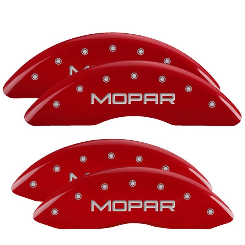 MGP 55002SMOPRD 4 Caliper Covers Engraved Front & Rear MOPAR Red finish silver ch
