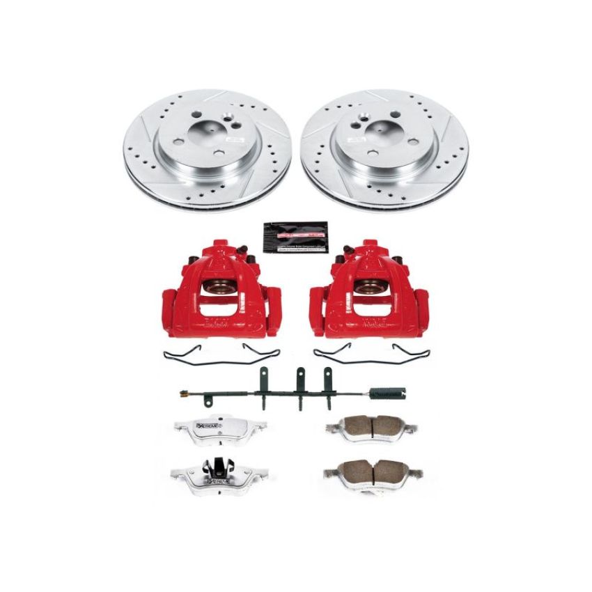 PowerStop KC5780-26 Z26 Street Performance Ceramic Brake Pad, Drilled Slotted Rotor, and Caliper Kit