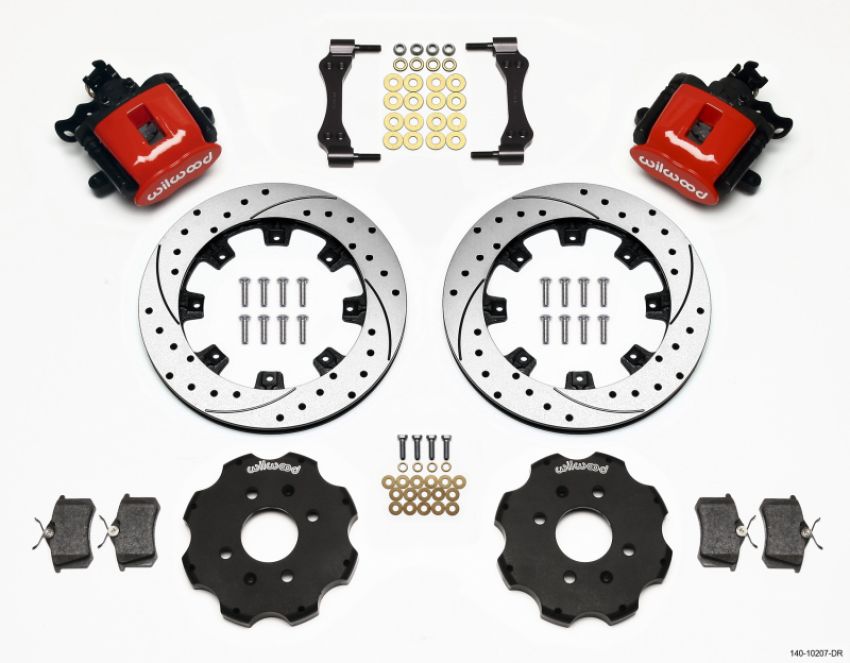 Wilwood 140-10207-DR Combination Parking Brake Rear Kit 12.19in Drilled Red Civic / Integra Disc 2.39 Hub Offset