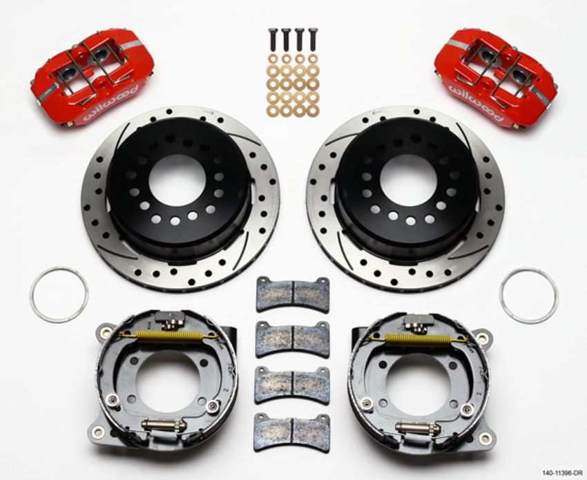 Wilwood 140-11396-DR Dynapro Low-Profile 11.00in P-Brake Kit Drill-Red Ford 8.8 w/2.50in Offset-5 Lug