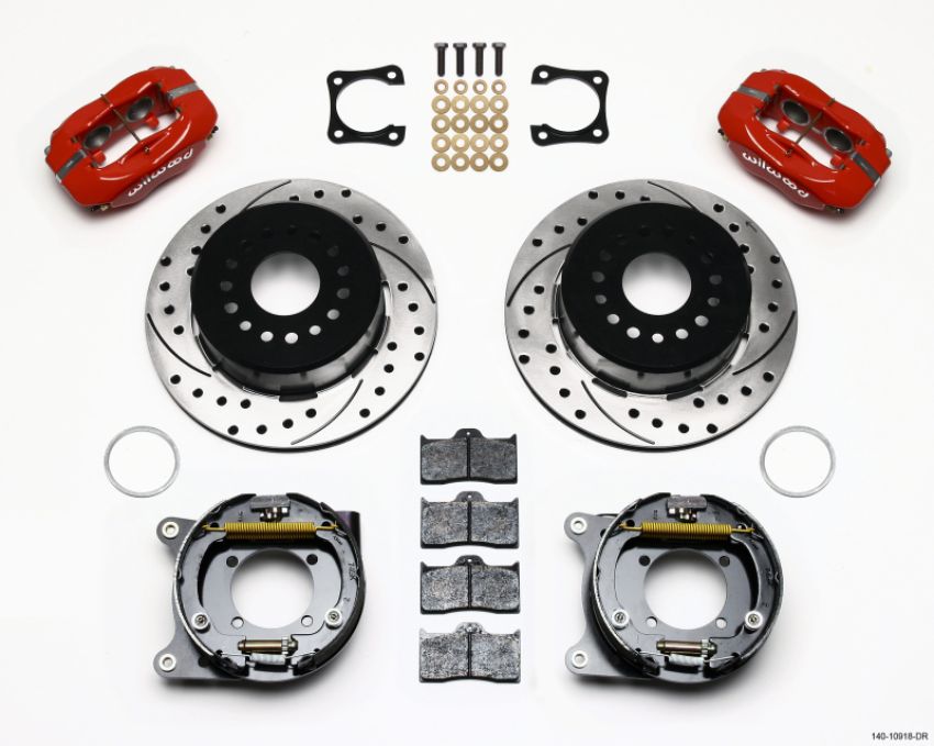 Wilwood 140-10918-DR Forged Dynalite P/S Park Brake Kit Drilled Red Chevy 12 Bolt-Spec 3.15in Brng Stggrd mt