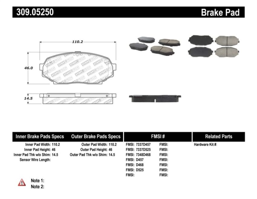 Stoptech 309.05250 Performance 90-93 Mazda Miata Front Brake Pads D525