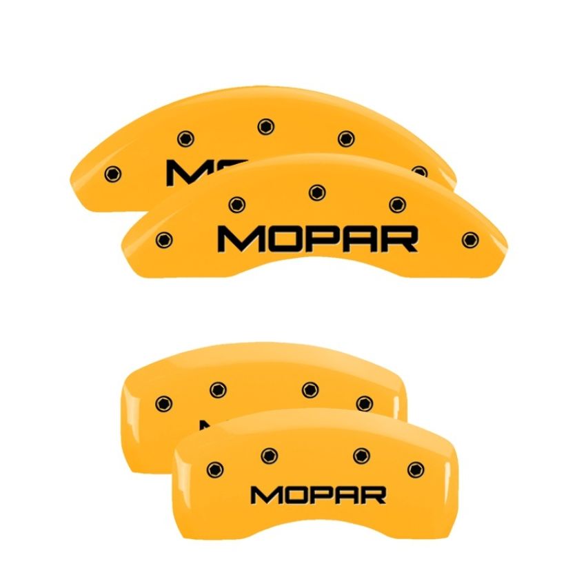 MGP 32018SMOPYL 4 Caliper Covers Engraved Front & Rear MOPAR Yellow finish black ch