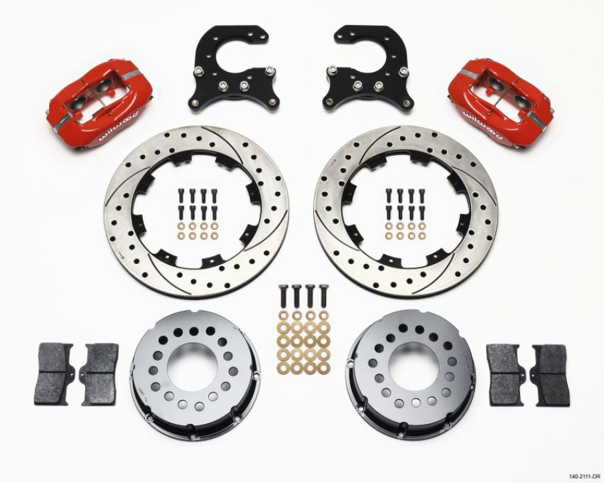 Wilwood 140-2111-DR Forged Dynalite P/S Rear Kit Drilled Red 58-64 Olds/Pontiac Ends