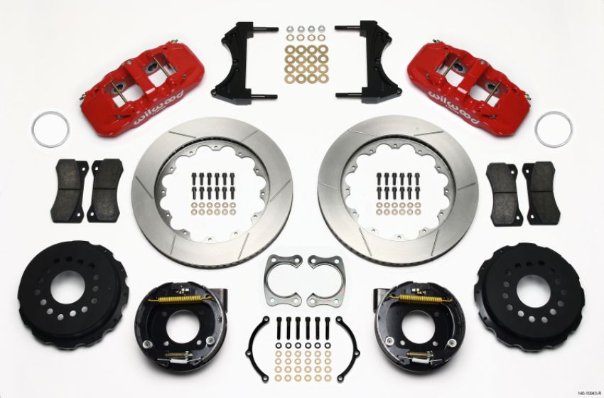 Wilwood 140-10943-R AERO4 Rear P-Brake Kit 14.00in Red Chevy 12 Bolt w/ C-Clips