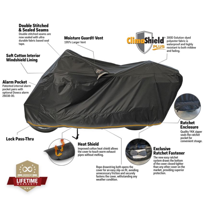 Dowco 52005-02 Touring WeatherAll Plus Ratchet Motorcycle Cover Black - 2XL