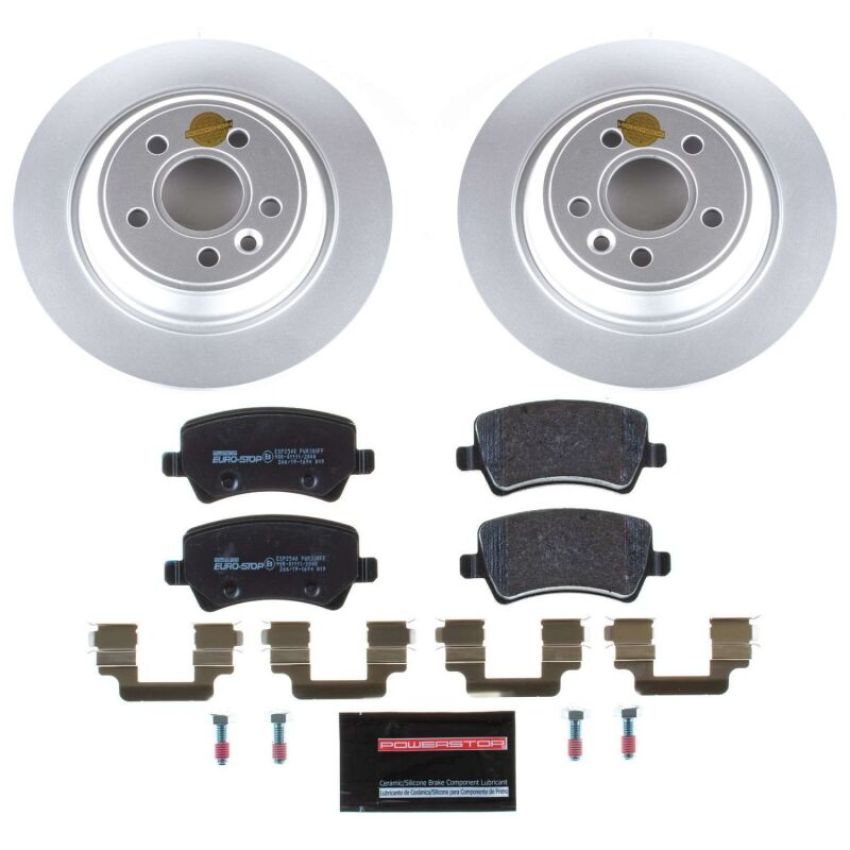 PowerStop ESK4704 Genuine Geomet Coated Rotors, ECE-R90 Brake Pads + Hardware Kit