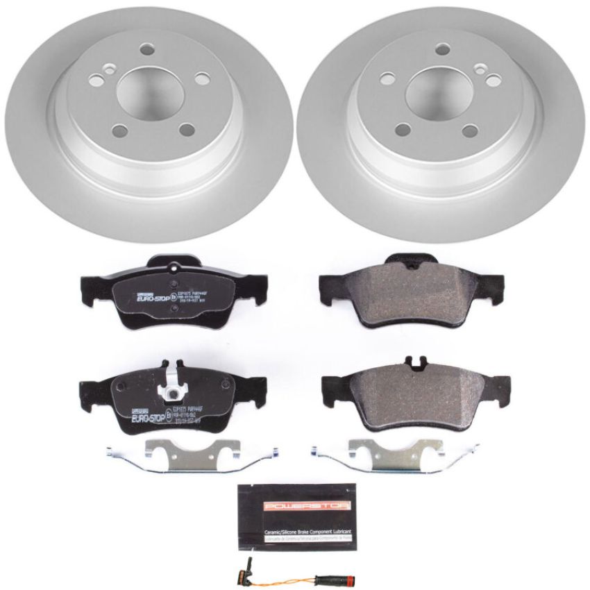 PowerStop ESK3069 Genuine Geomet Coated Rotors, ECE-R90 Brake Pads + Hardware Kit