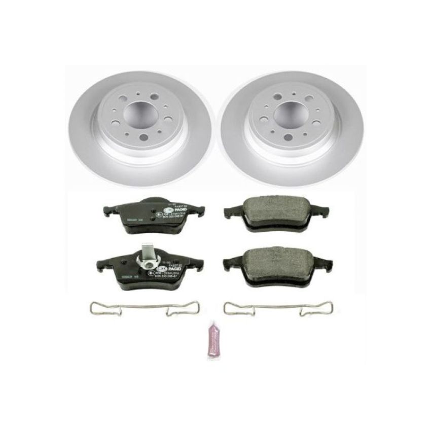 PowerStop ESK5196 Genuine Geomet Coated Rotors, ECE-R90 Brake Pads + Hardware Kit
