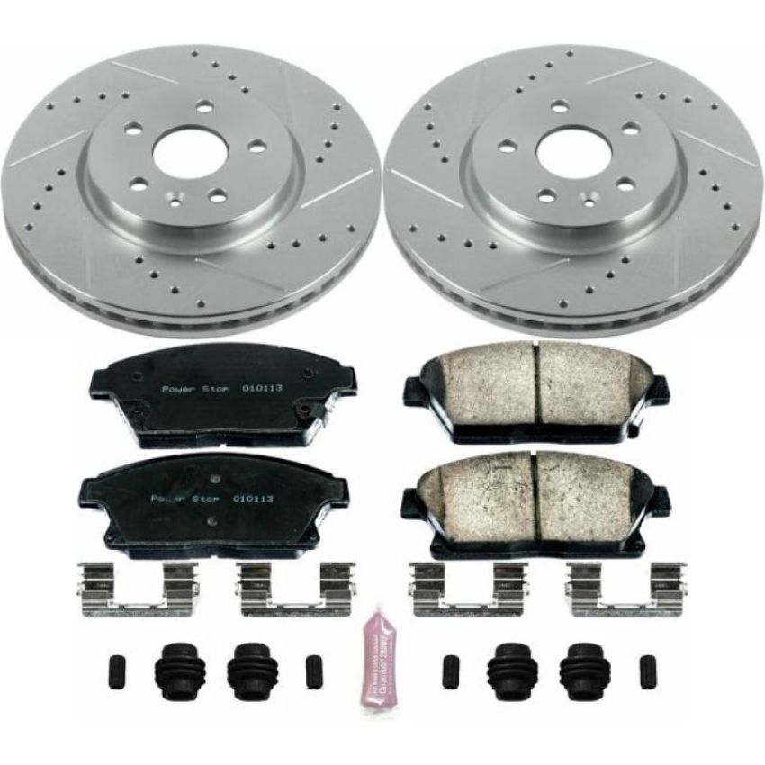 PowerStop K6996 Z23 Daily Driver Carbon-Fiber Ceramic Brake Pad and Drilled & Slotted Rotor Kit