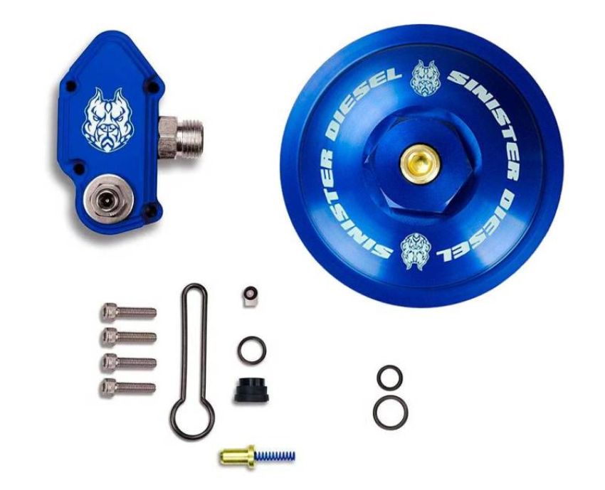 Sinister Diesel SD-FUELBLK-6.0-ADJ-FFC 03-07 Ford 6.0L Powerstroke Blue Spring Kit w/ Adjustable Billet Spring Housing