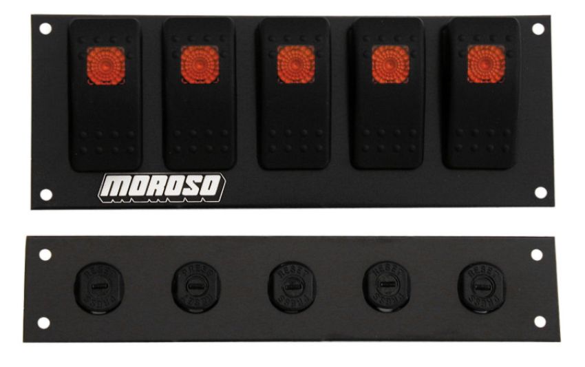 Moroso 74183 Rocker Switch Panel - Flat Surface Mount - LED - 2.488in x 6.695in - Five On/Off Switches