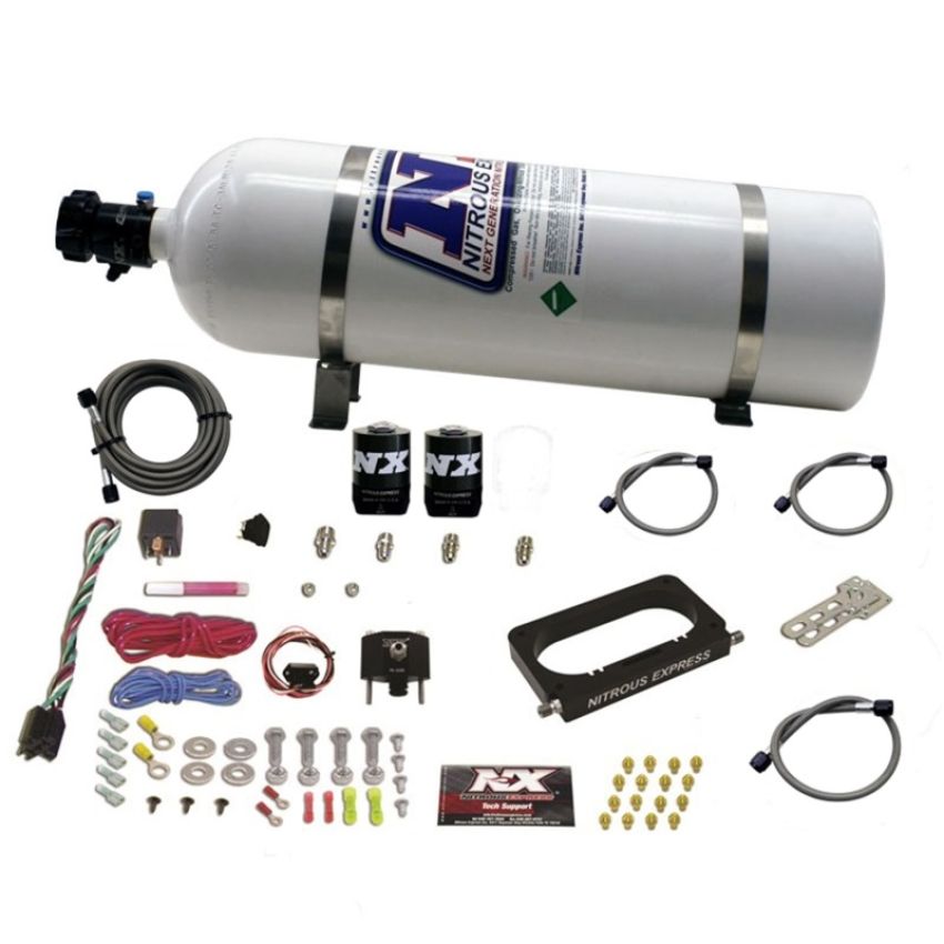 Nitrous Express 20950-15 FORD 4 VALVE NITROUS PLATE SYSTEM (50-300HP) WITH 15LB BOTTLE