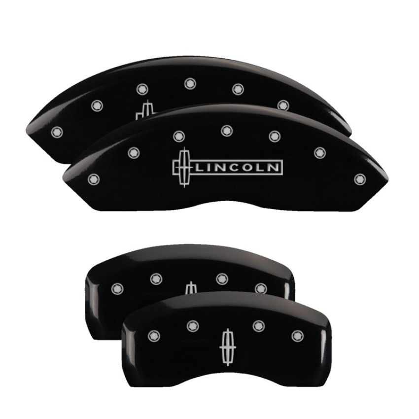 MGP 36018SLC1BK 4 Caliper Covers Engraved Front Lincoln Engraved Rear Star logo Black finish silver ch