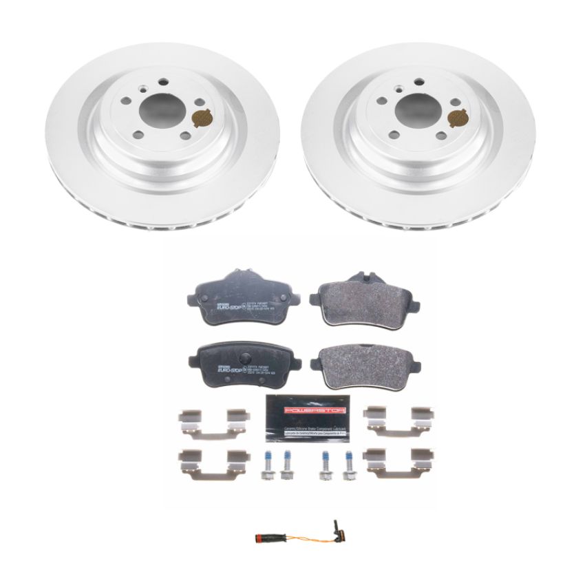 PowerStop ESK7448 Genuine Geomet Coated Rotors, ECE-R90 Brake Pads + Hardware Kit