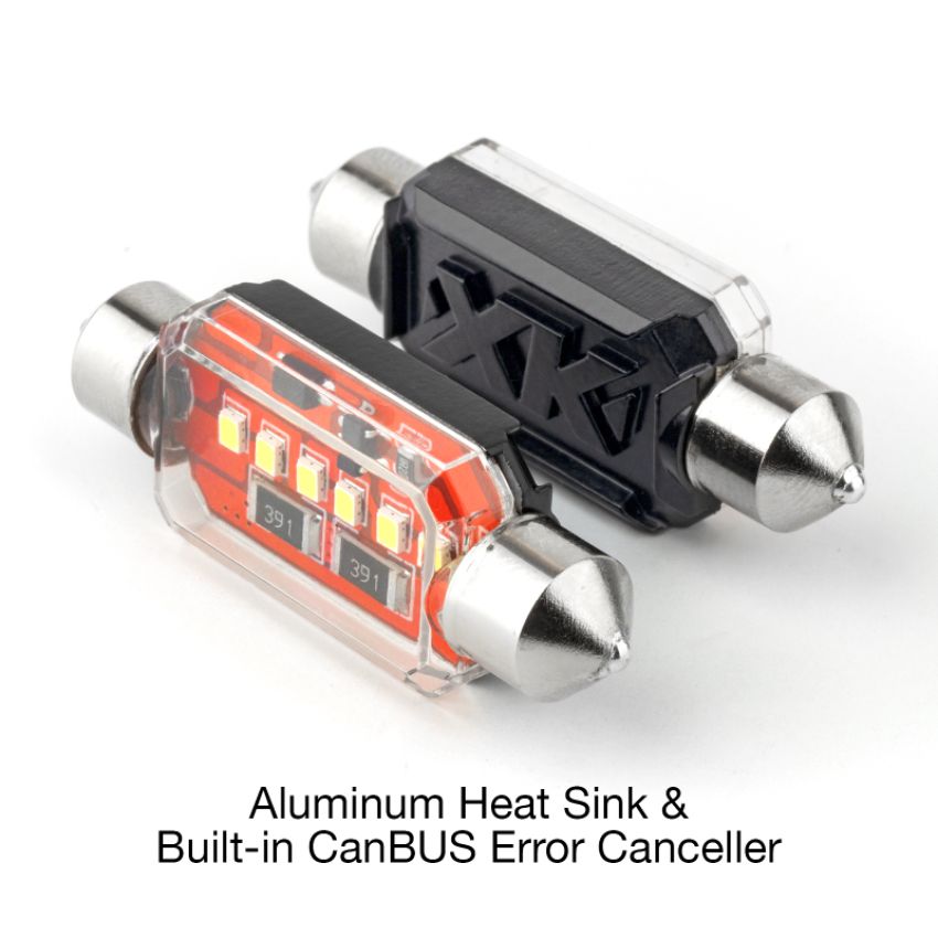 XKGLOW XK-FT39-W XK Glow White Festoon Error Free Ultra Bright LED Bulbs w/ Built-in Canbus 2pc 39mm