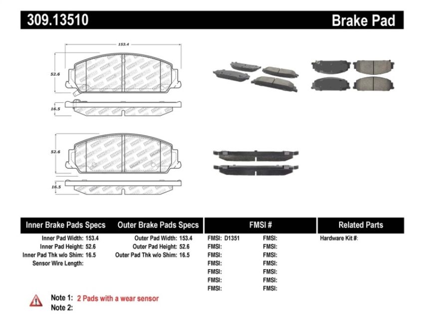 Stoptech 309.13510 Performance Brake Pads