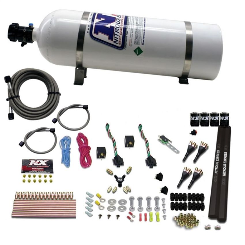 Nitrous Express 90094-15 4-CYL SX2 NOZZLE SYSTEM W/ 15LB BOTTLE (100-300HP X 2)