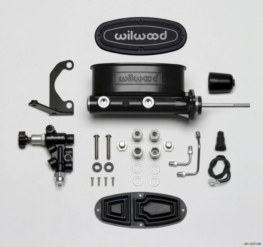 Wilwood 261-13271-BK HV Tandem M/C Kit w L/H Bracket & Prop Valve - 7/8in Bore Black-W/Pushrod