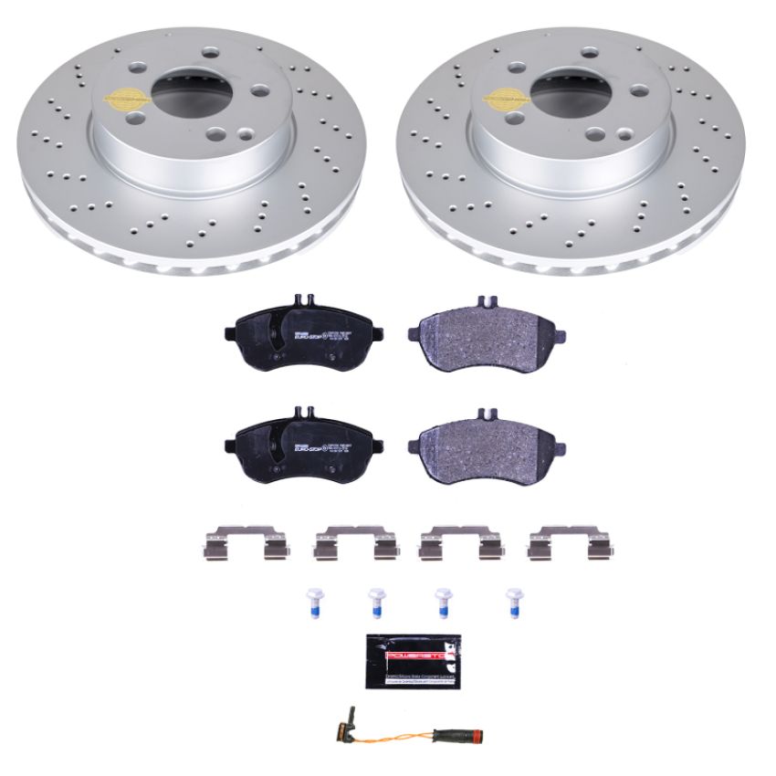 PowerStop ESK7766 Genuine Geomet Coated Rotors, ECE-R90 Brake Pads + Hardware Kit