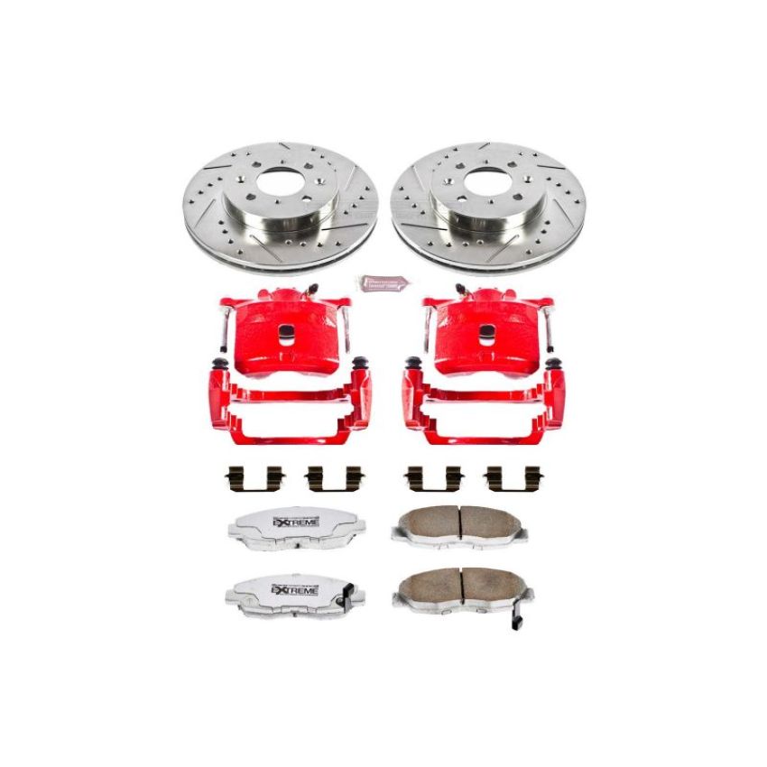 PowerStop KC690A-26 Z26 Street Performance Ceramic Brake Pad, Drilled Slotted Rotor, and Caliper Kit