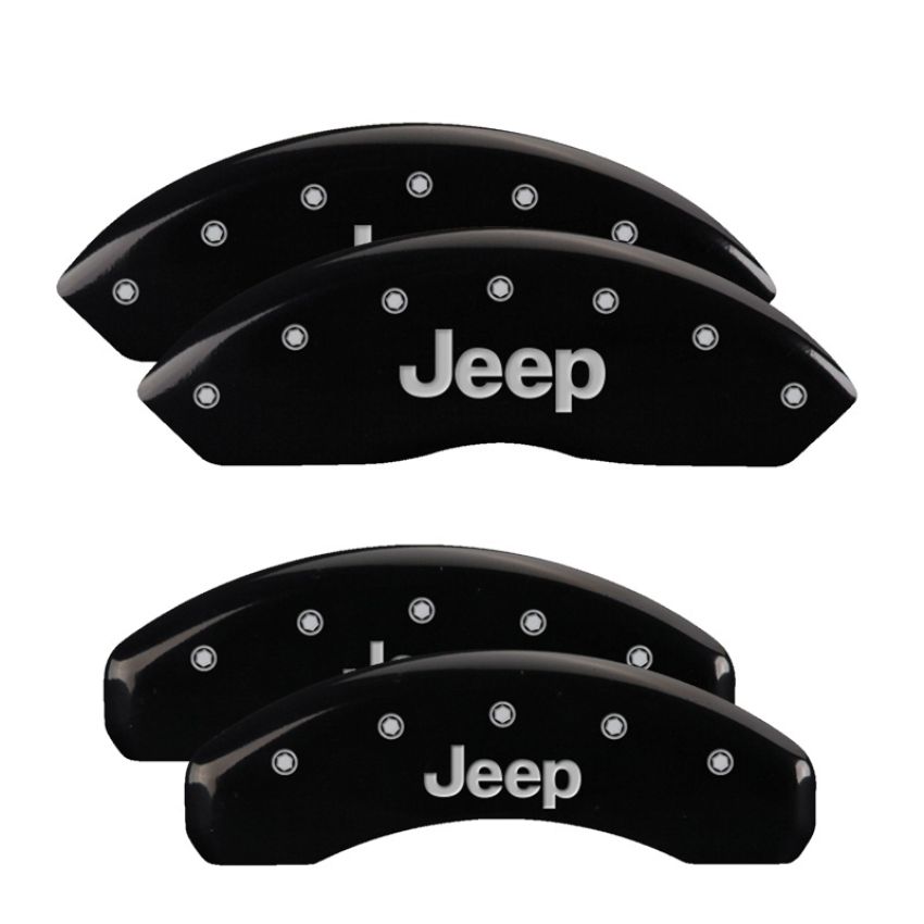MGP 42007SJEPBK 4 Caliper Covers Engraved Front & Rear JEEP Black finish silver ch