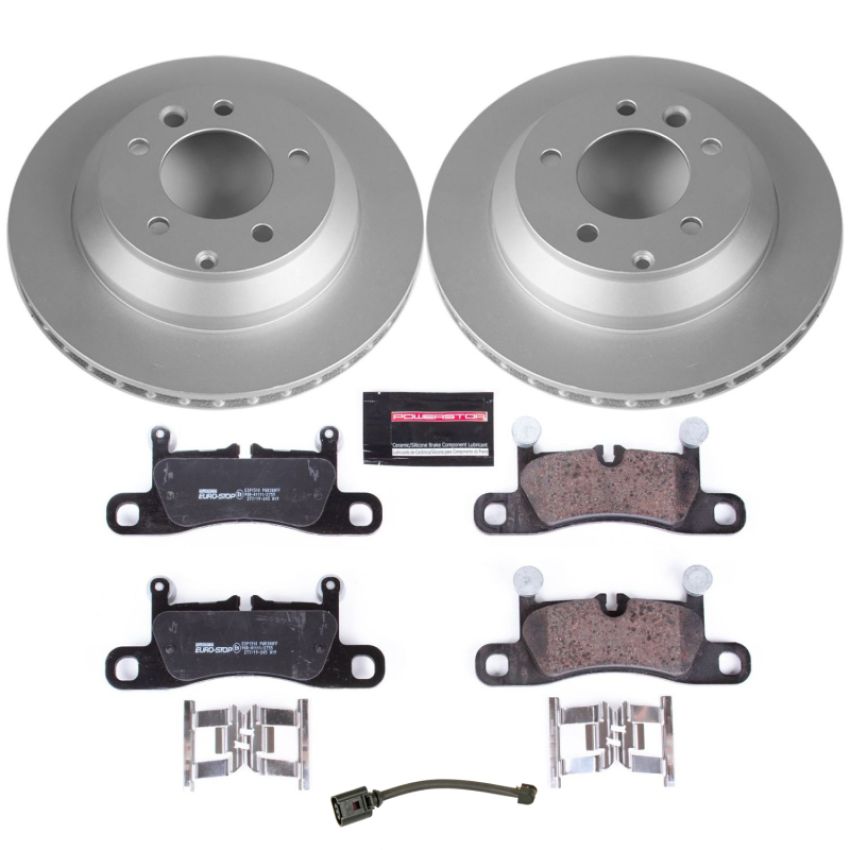 PowerStop ESK5979 Genuine Geomet Coated Rotors, ECE-R90 Brake Pads + Hardware Kit