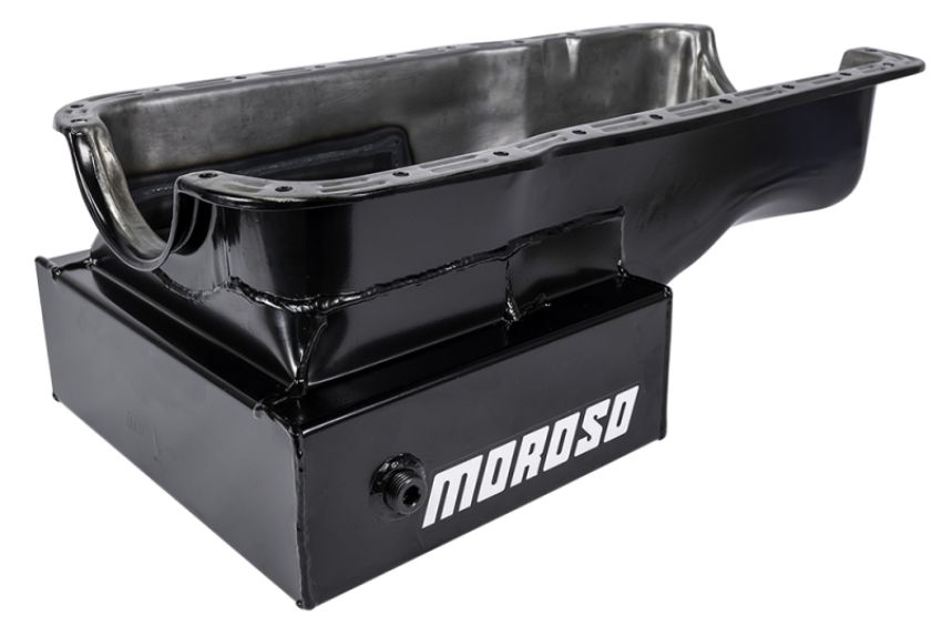 Moroso 20501 Ford 351W (w/Front Sump) Kicked Out Road Race Baffled 9qt 8in Steel Oil Pan