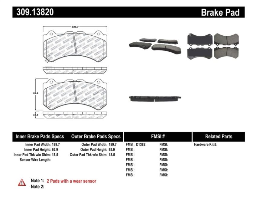 Stoptech 309.13820 Performance Brake Pads