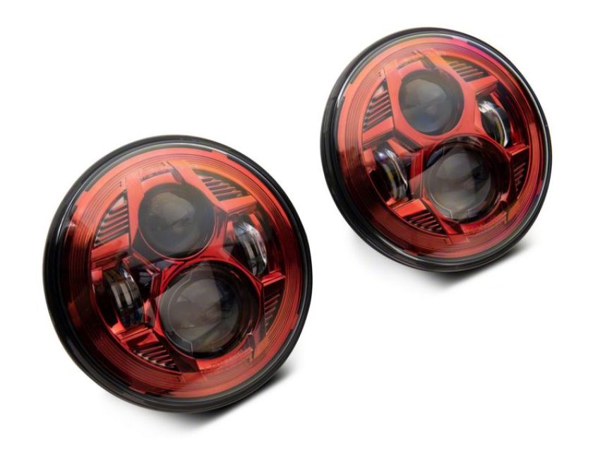 Raxiom J154701 07-18 Jeep Wrangler JK 7-In LED Headlights- Red Housing- Clear Lens