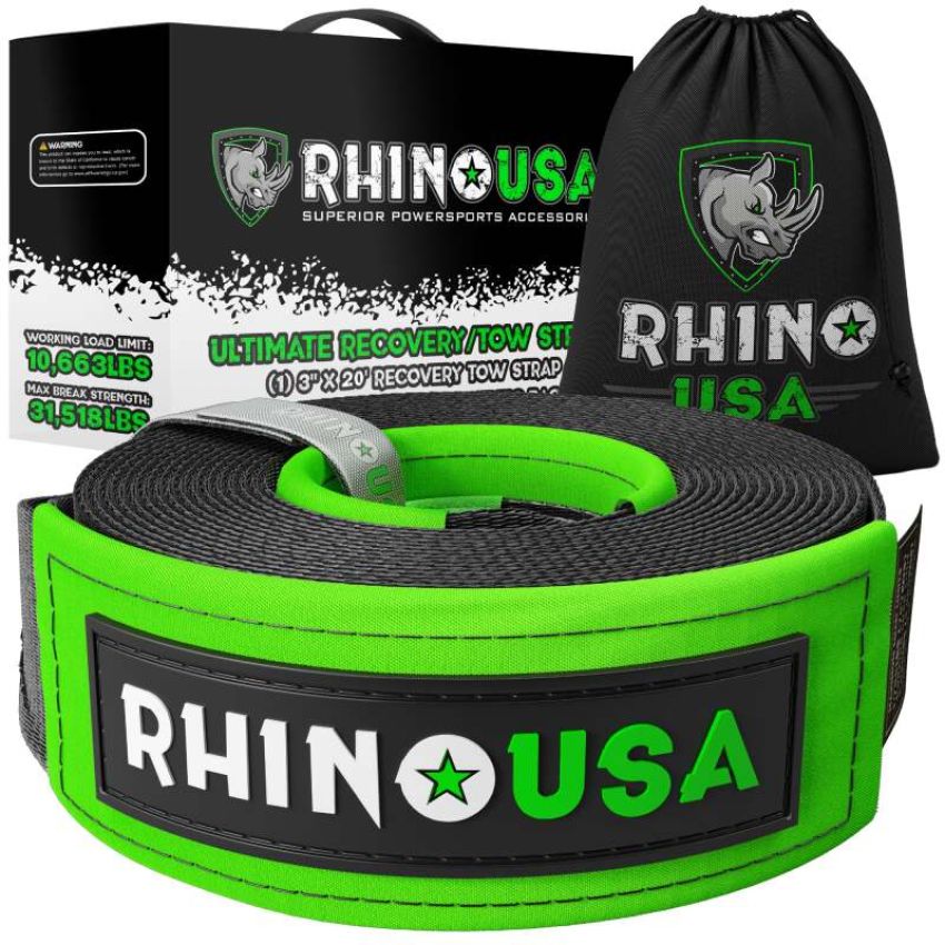 Rhino USA G-TOWSTRAP Recovery Tow Strap 3Inx20Ft (Black)