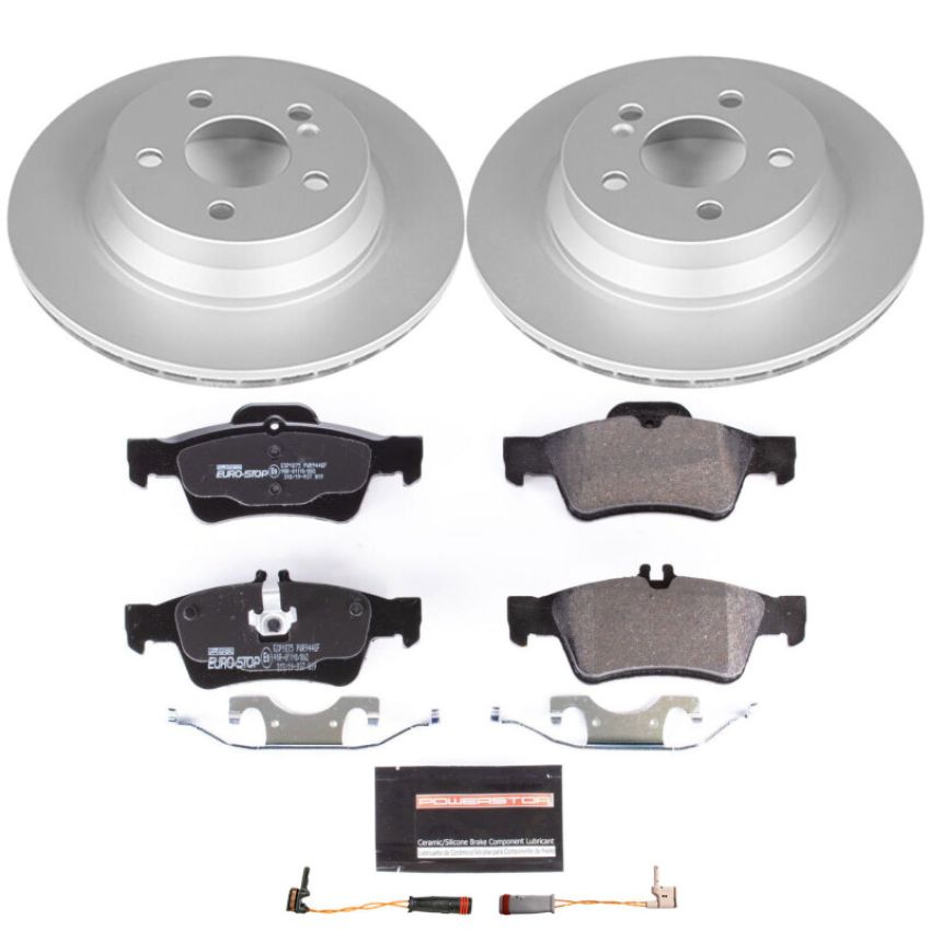 PowerStop ESK5322 Genuine Geomet Coated Rotors, ECE-R90 Brake Pads + Hardware Kit