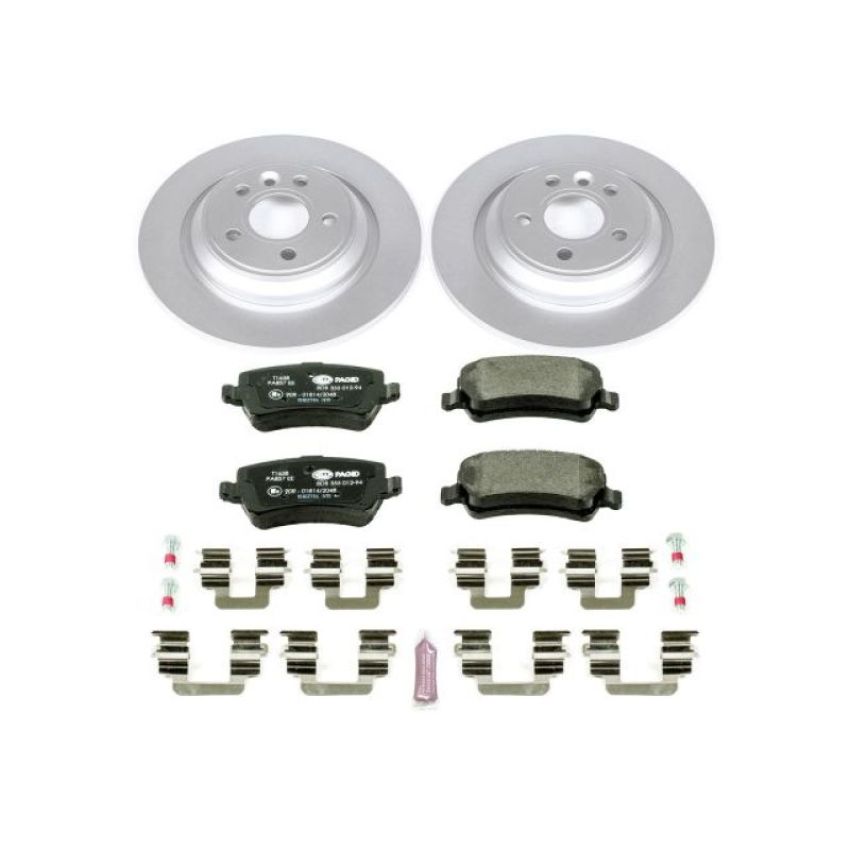 PowerStop ESK4704 Genuine Geomet Coated Rotors, ECE-R90 Brake Pads + Hardware Kit