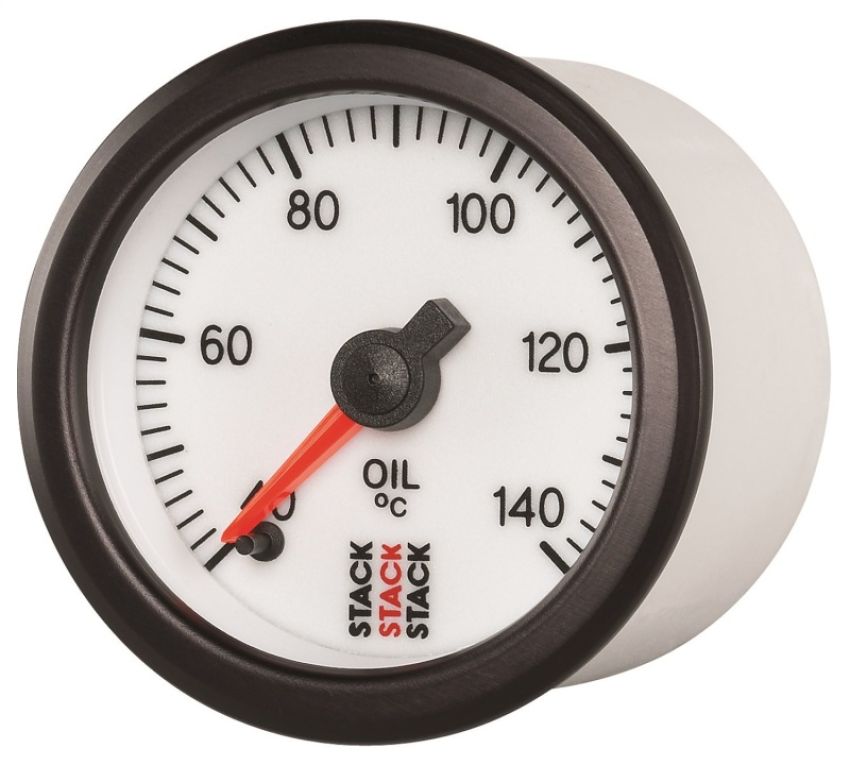 AutoMeter ST3359 Stack 52mm 40-140 Deg C 1/8in NPTF Male Pro Stepper Motor Oil Temp Gauge - White