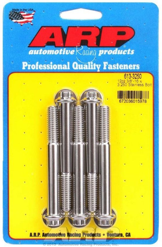 ARP ARP613-3250 S/S Bolt Kit - 12pt. (5) 3/8-16 x 3.250